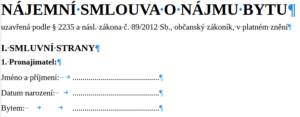 Vzor nájemní smlouvy pro rok 2026